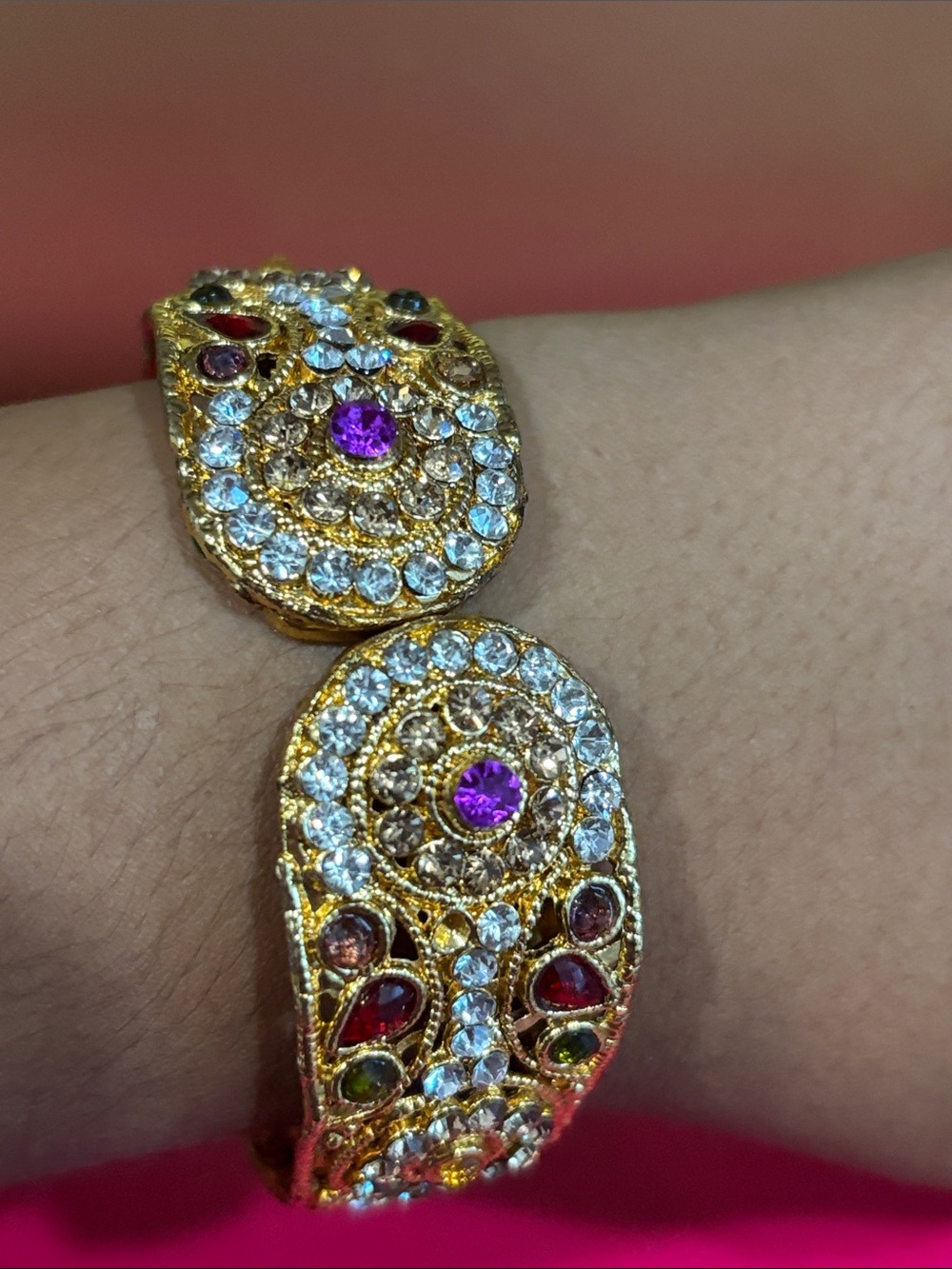 Gold-Tone Multicolor Crystal Bracelet with Purple Accent